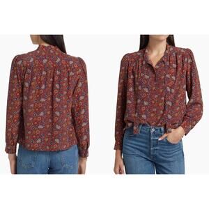 DÔEN | DOEN | NWT Josseline Floral Silk Tieneck Blouse Rouge Riviera | Sz M